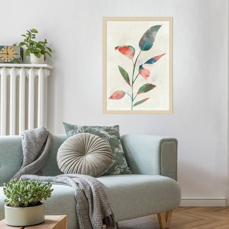 Gentle Leaves in Soft Colors by Ken Roko Wood Framed Wall Art Print - Svelte Natural