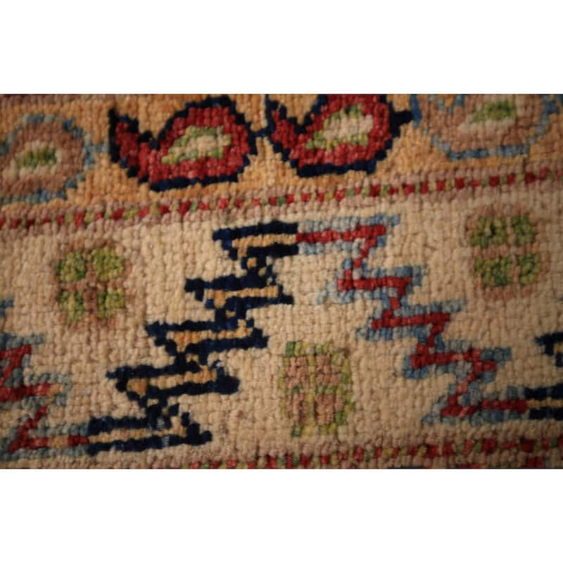 Vegetable Dye Geometric Heriz Oriental Rug Hand-Knotted Wool Carpet - 4'10" x 6'2"