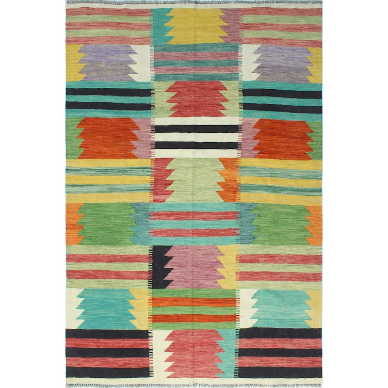 Modern Flatweave Sabrina Ivory/Black Rug - 5'8" x 8'4"