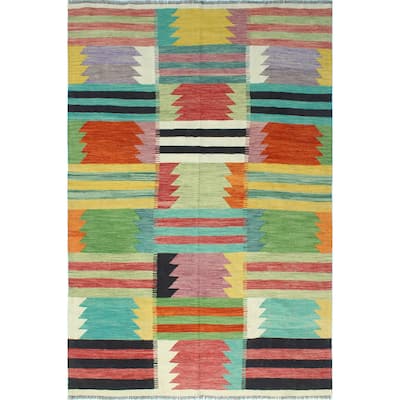 Modern Flatweave Sabrina Ivory/Black Rug - 5'8" x 8'4"