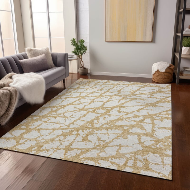 Machine Washable Indoor/ Outdoor Abstract Contemporary Chantille Rug
