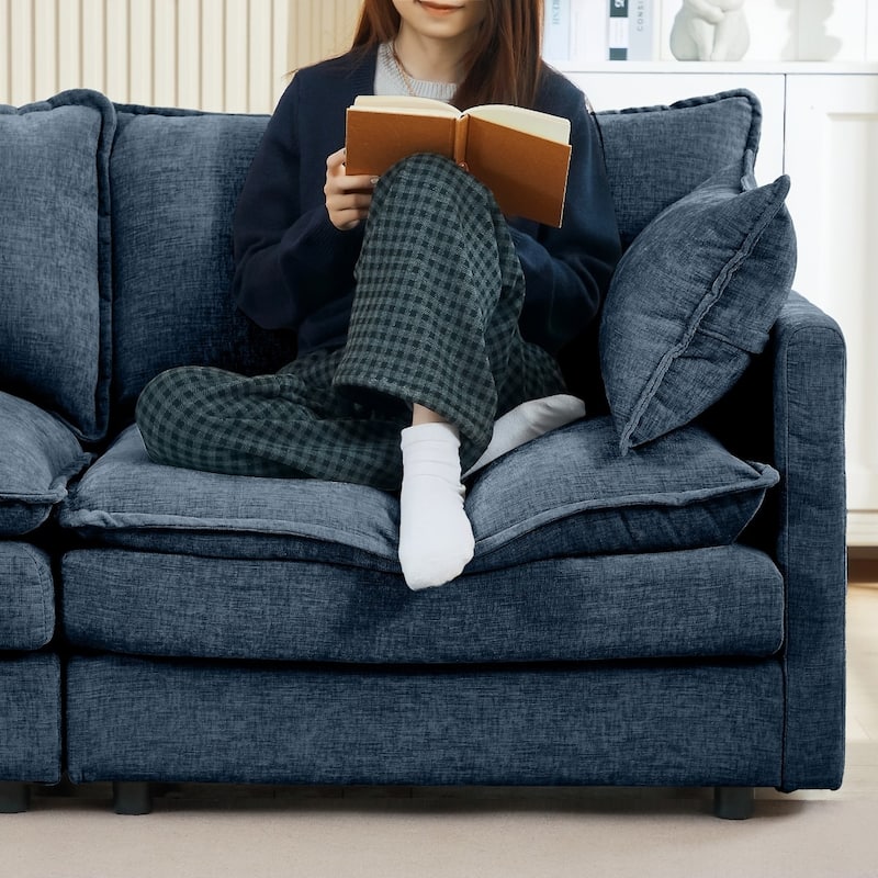 102" L-shaped Modular Chenille Sectional Sofa with Movable Ottoman