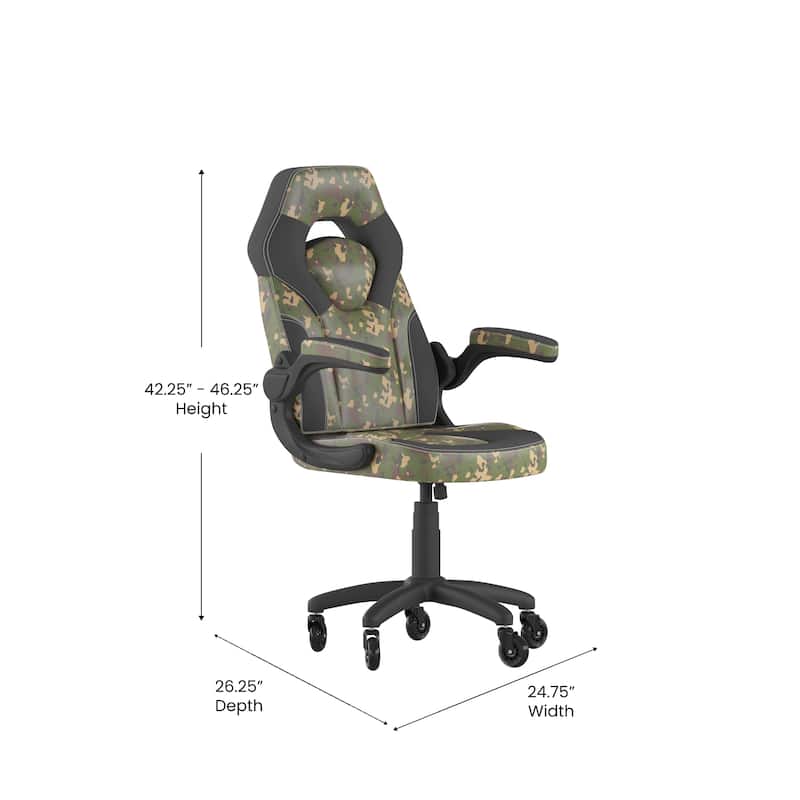 Office Gaming Chair with Skater Wheels & Flip Up Arms - LeatherSoft