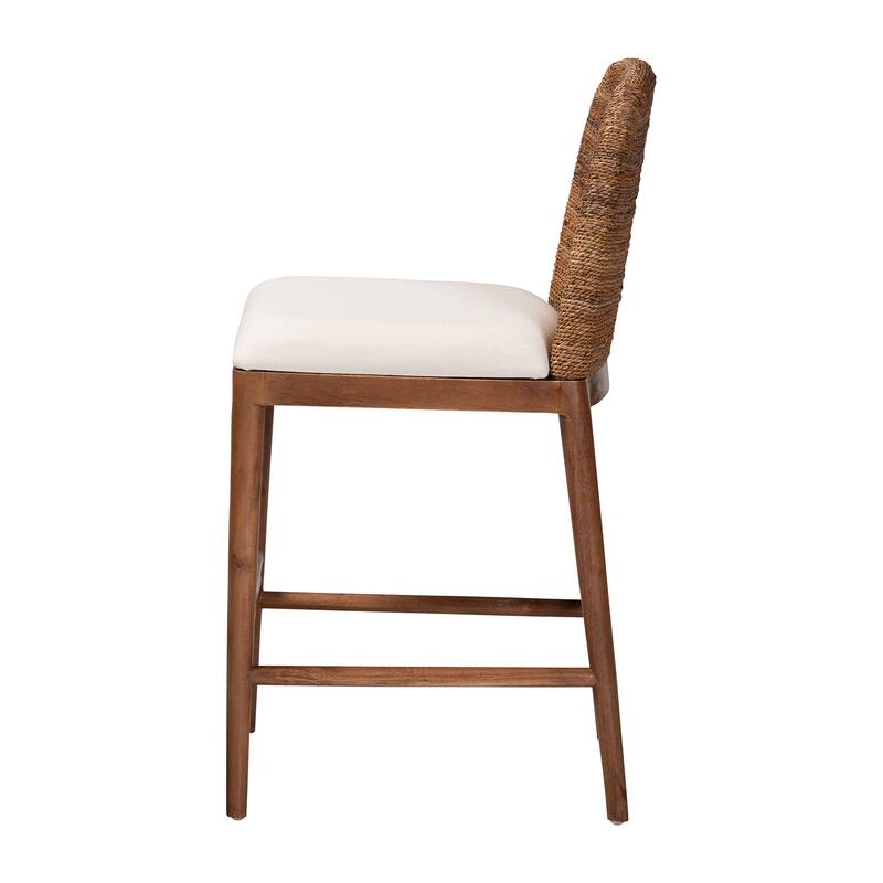 Nadim Modern Bohemian Seagrass and Acacia Wood Counter Stool