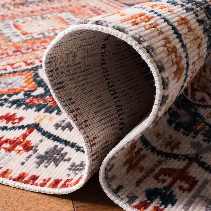 SAFAVIEH Farmhouse Kimberli Boho Tribal Polyester Rug - Ivory/Navy - 3' x 5'
