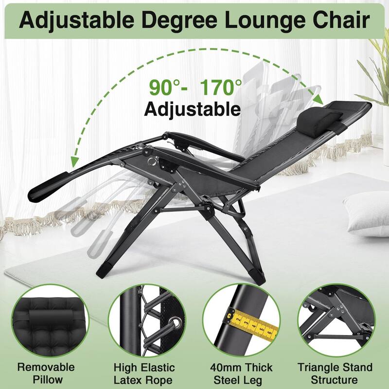 Outdoor Patio Folding Zero Gravity Lounge Chair, 26Inch Wide Recliner Lounge Chair with Removable Cushion