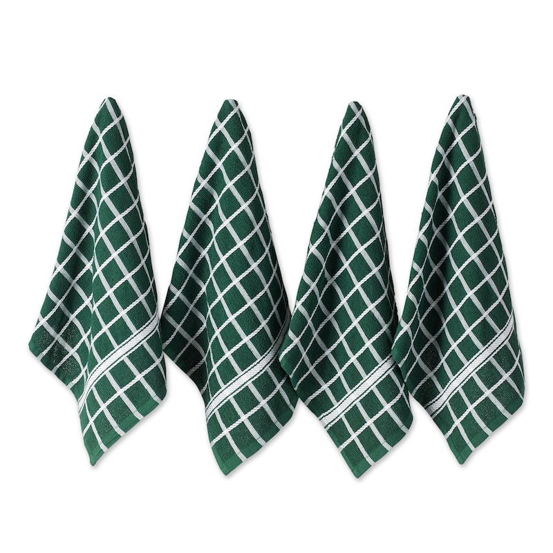 DII Solid Honey Gold Windowpane Terry Dishtowel 4 Piece - Dark Green Solid