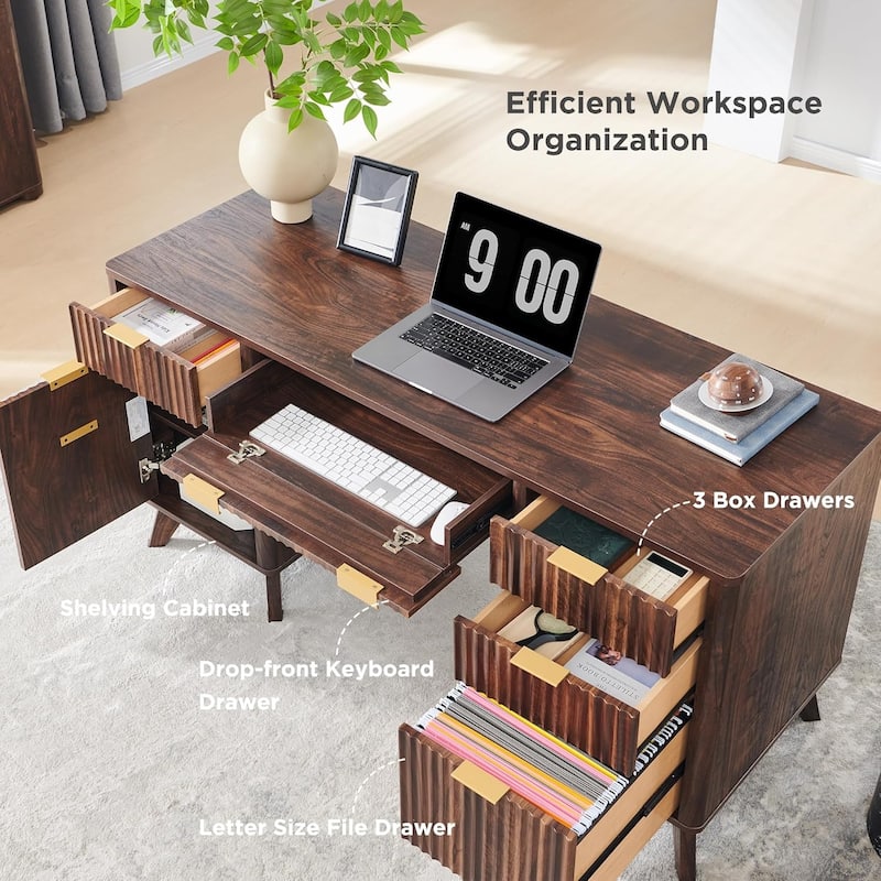 Modern Executive Desk with Charging Station, Home Office Computer Desk