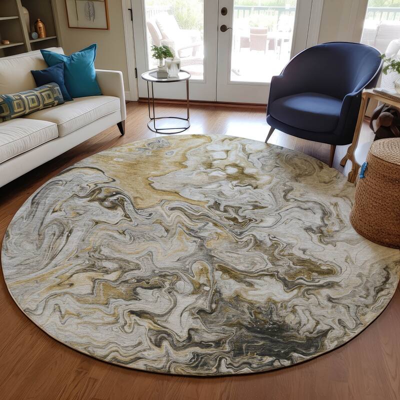 Machine Washable Indoor/ Outdoor Chantille Abstract Contempoary Rug - Taupe - 8' x 8'