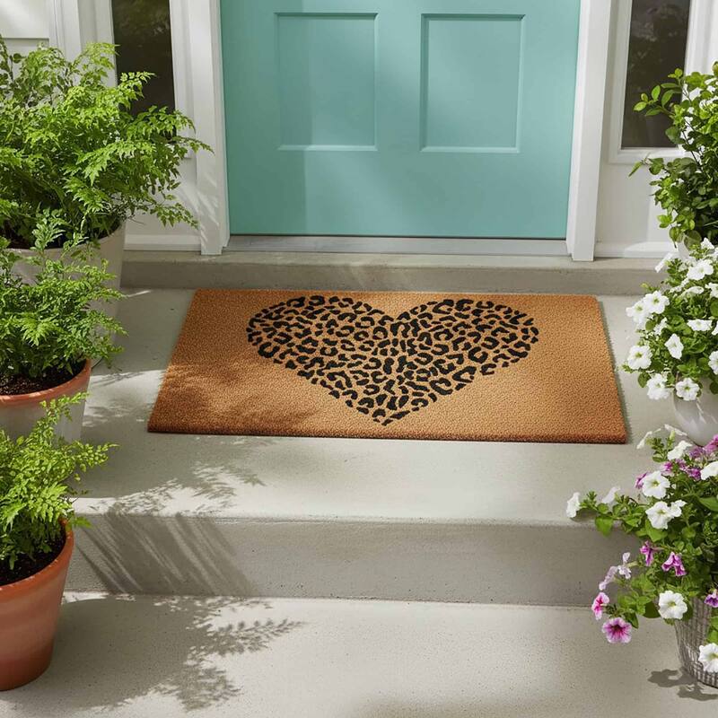 Chic Leopard Heart Welcome Mat