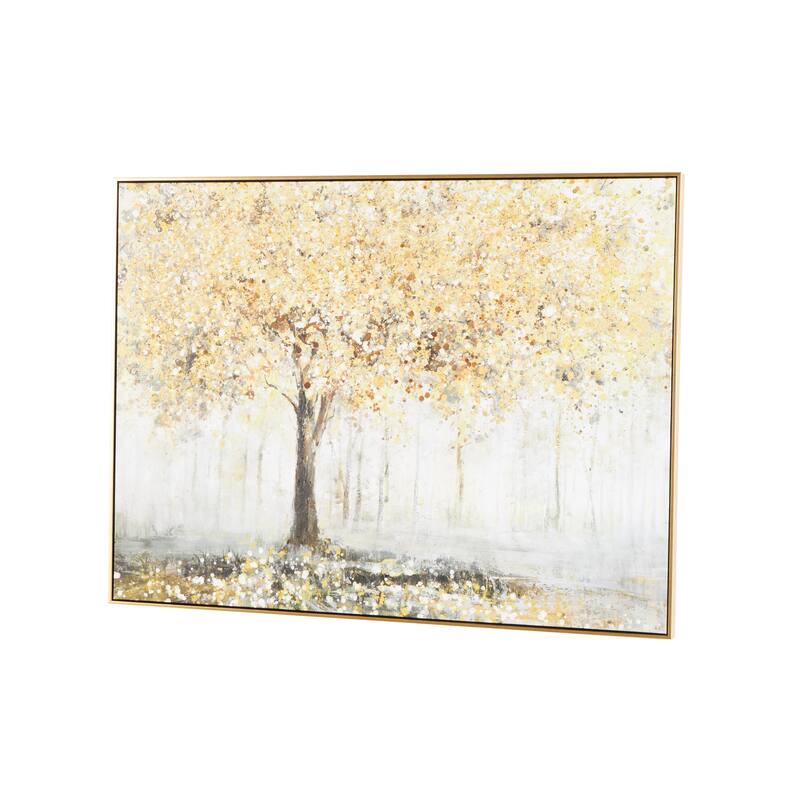 Gold Canvas Paint Splatter Forest Landscape Framed Wall Art