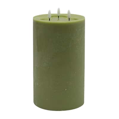 LED Lighted 3 Wicked Flameless Pillar Candle - 9.75" - Green