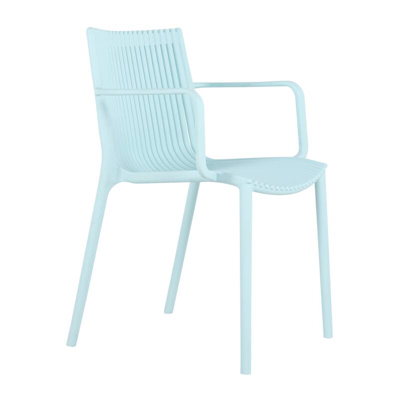 4pcs Modern Stackable Plastic Armchair for Indoor/Outdoor Use - Ergonomic Slatted Back Design, All-Weather PP Material