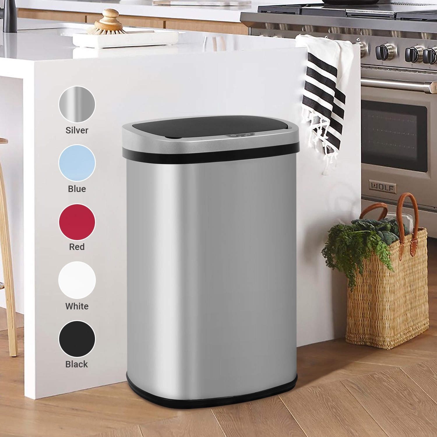 Furniture of America Motion Sensor 13 Gallon 50 Liter Stainless Steel Odorless Slim Trash Can