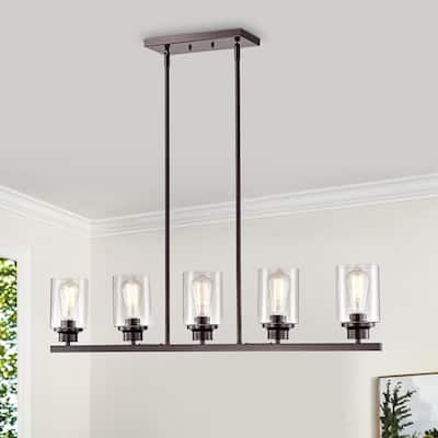 Contemporary Dimmable Pendant 5 Lights for Kitchen Island with 54" Rods - 58*39*5