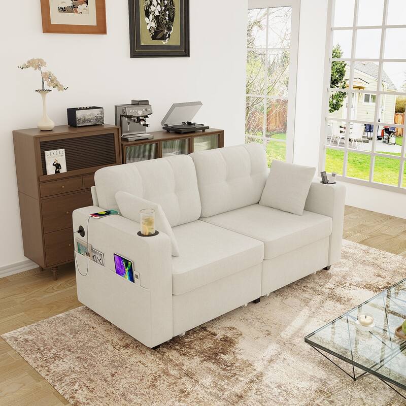 67.76" Chenille 3-Seater Sofa with USB Ports and Storage
