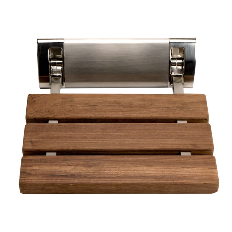 Brushed Nickel 14" Folding Teak Wood Shower Seat Bench