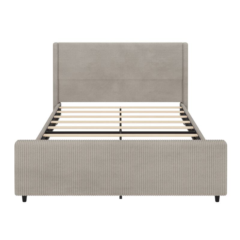 King Size Corduroy Bed with Wingback and High Footboard