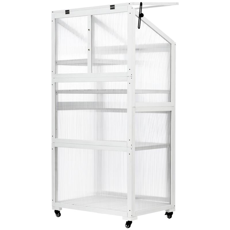 Wood Large Greenhouse Balcony Portable Cold Frame with Wheels and Adjustable Shelves for Outdoor Indoor Use