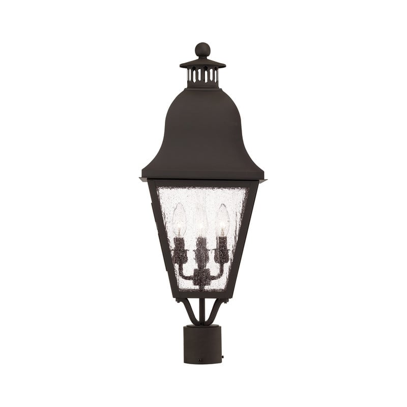 Livex Lighting 3-light Brown Brass Outdoor Post Lantern, 2556-07 - 10.5" SQ x 26.75" H