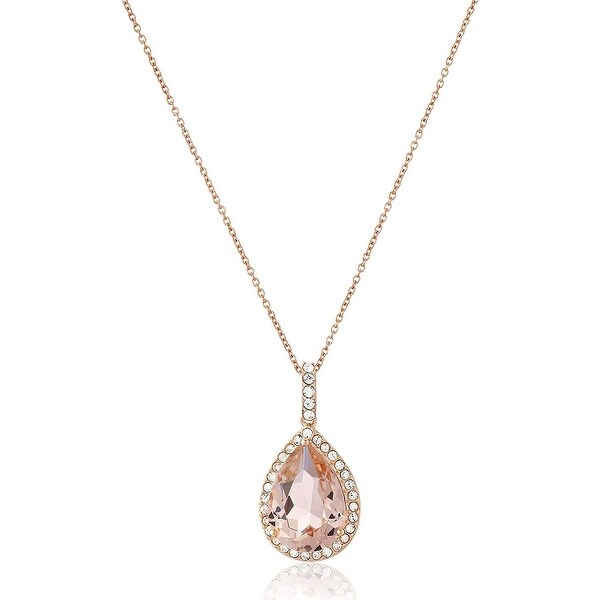 Crystaluxe Pear Pendant with Pink Swarovski Crystals in 14K Rose Gold-Plated Sterling Silver, 18"
