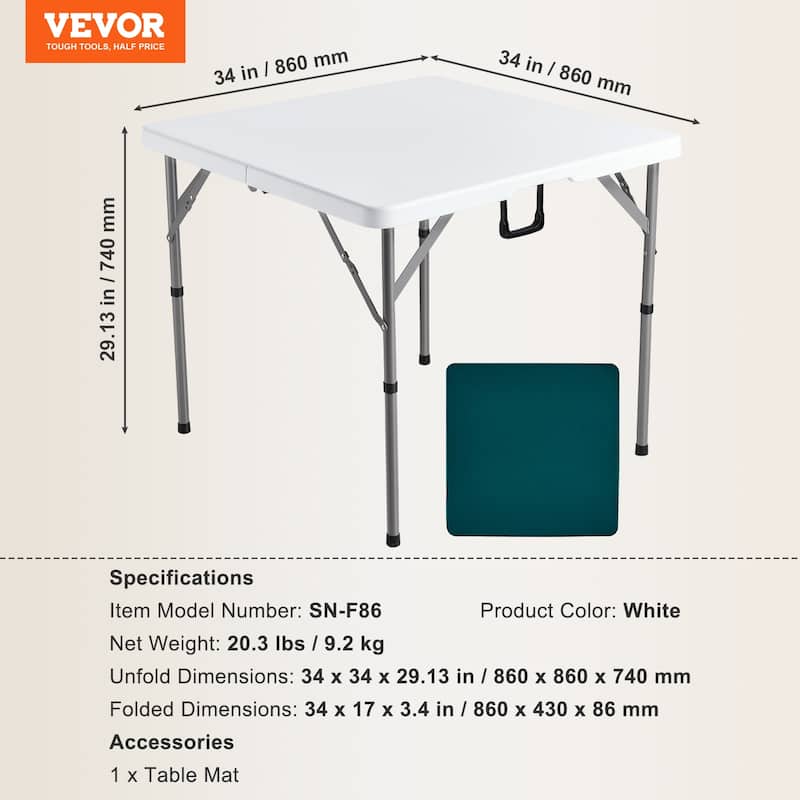 VEVOR Mahjong Table with Mahjong Tiles Set Fold-in-Half 4 Player Card Table with 144PCS Majiang Tiles and 3 Dice