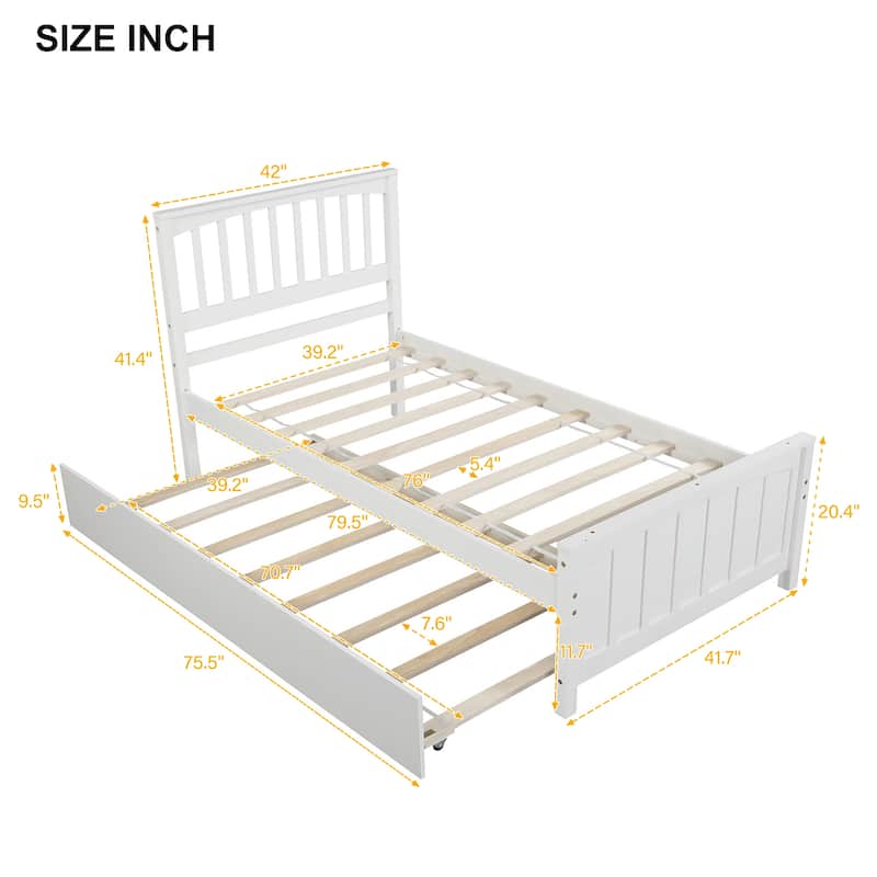 Twin Pine Platform Bed with Trundle & Slat Headboard