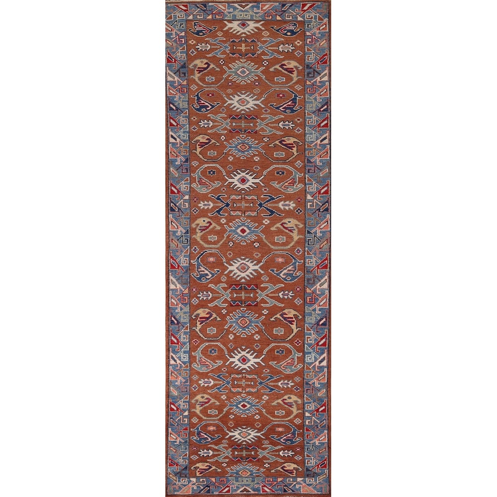 Kazak Oriental Runner Rug Handmade Traditional Orange Wool Carpet - 2'5" x 9'8"