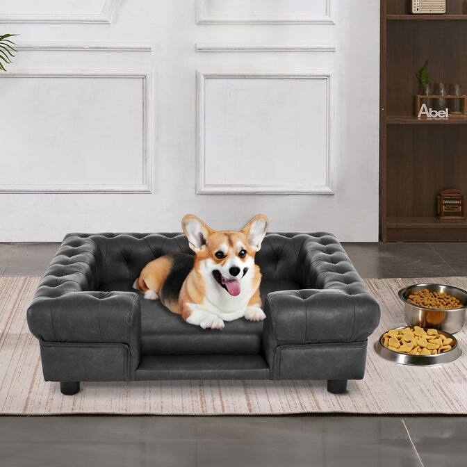 MCombo Pet Sofa Bed with Small Stairs, Faux Leather 6321 - 38.2" x 30.3"