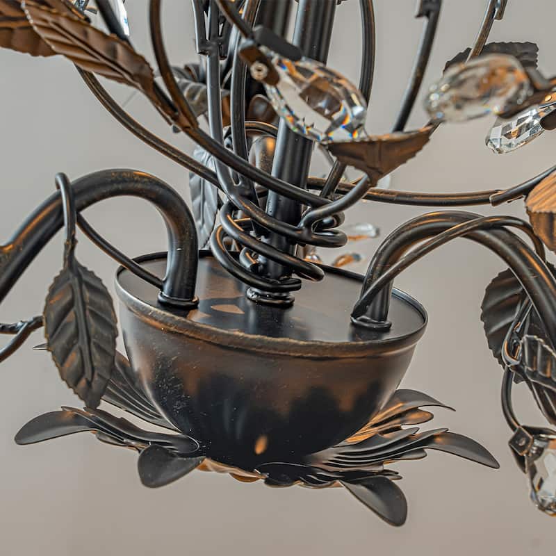 Contemporary 3/6-Light Dark Bronze Leaf Chandelier Elegant Interior Lighting With Crystal Accents For Dining Room Foyer