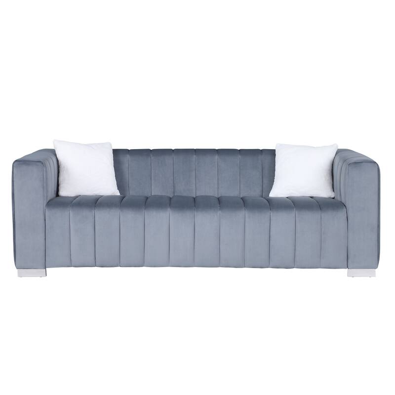 Chesterfield 87.01" Velvet Channel Tufted 3-seater Sofa with Pillows for Living Room