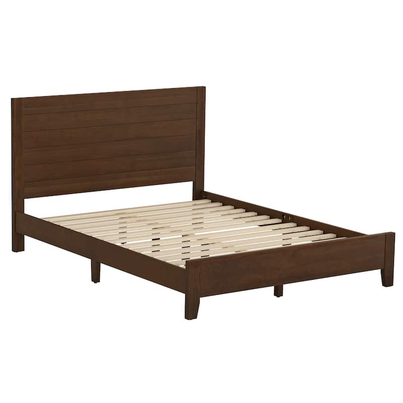 Mid-Century Modern Solid Wood Platform Bed with Headboard Queen/King/Full Size