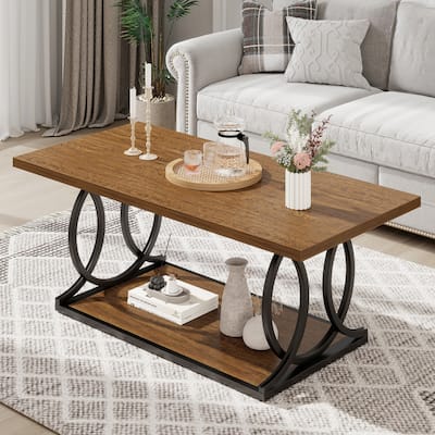 41.7-inch 2-Tier Rectangle Wood Coffee Table for Living Room - 41.7"L x 21.7"W x 17.7"H