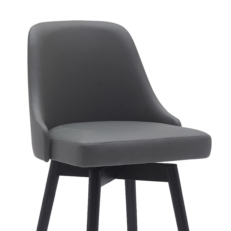 Faux Leather Swivel Bar Chair with Solid Wood Base and Footrest