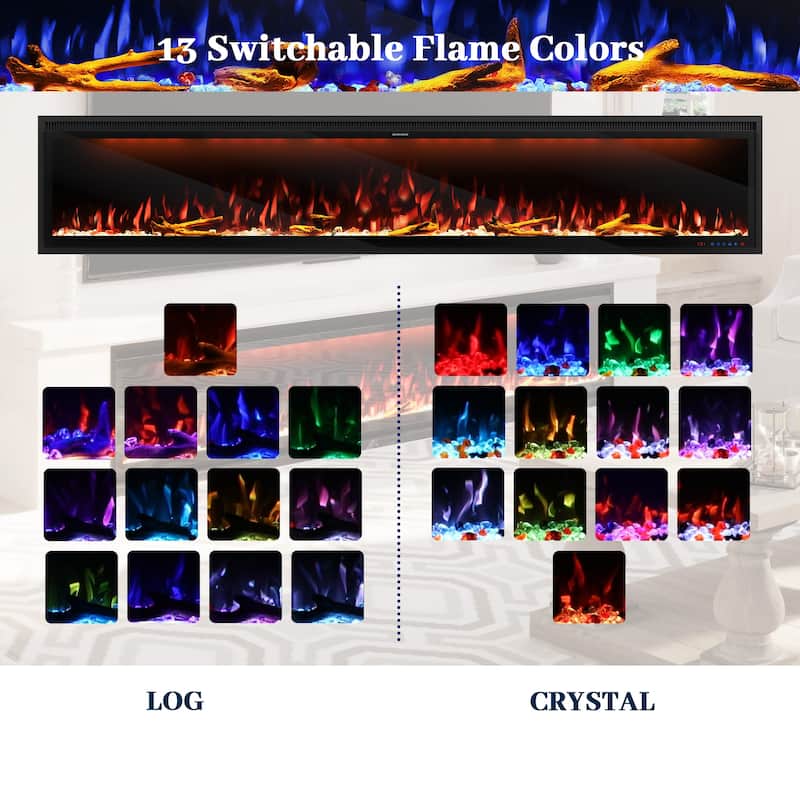 Clihome 42-88" Recessed Wall-Mounted Control Electric Fireplace
