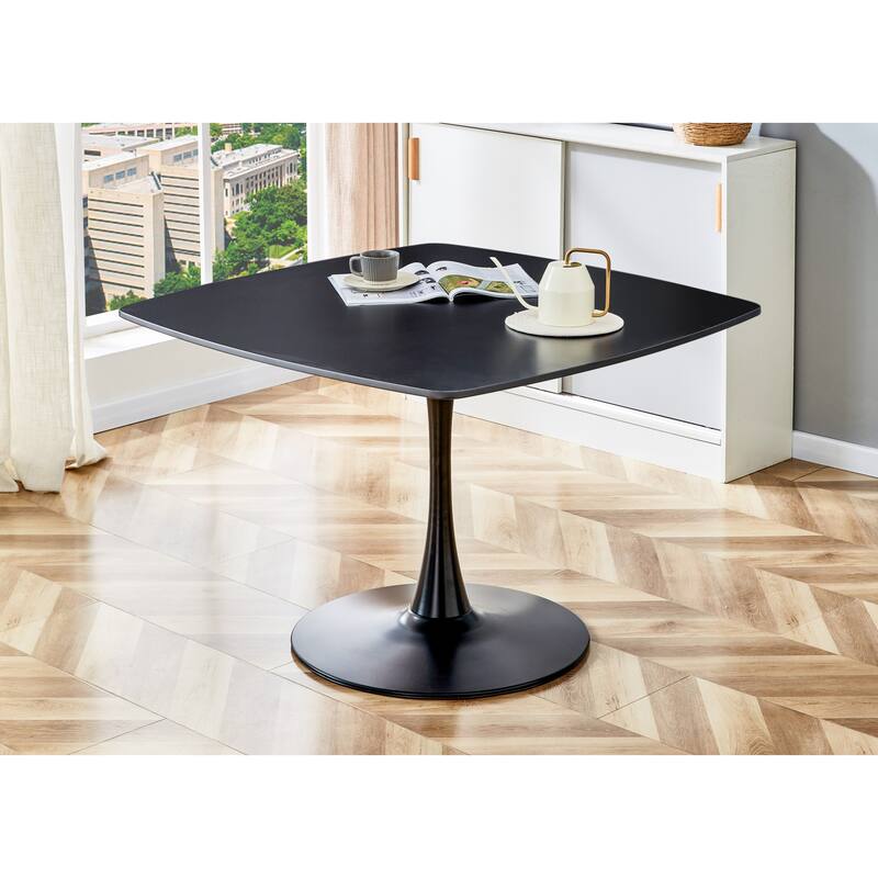 GDFStudio - Elmbridge Mid-Century Modern Contemporary 42.1" Pedestal Tulip Dining Table with Square Round Edge Top - 42.12"L - Matte Black