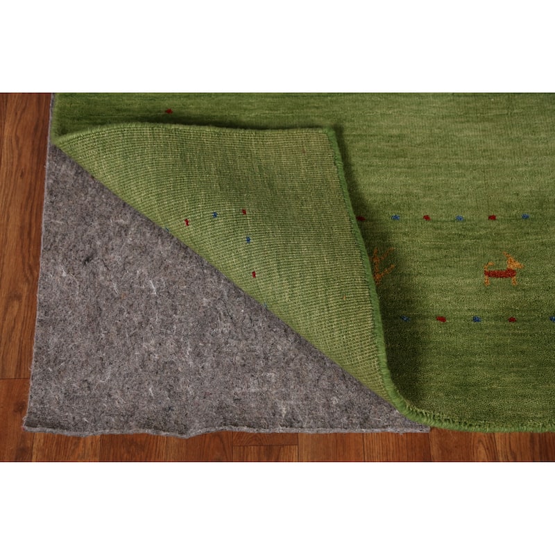 Hand Knotted Oriental 100% Wool Carpet Tribal Animal Pictorial Green Gabbeh Area Rug - 7' 7'' X 5' 3''