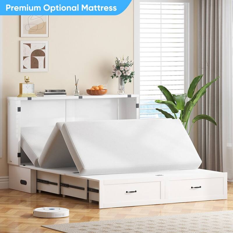 Mixoy Modern Murphy Bed Cabinet Queen Size with Charging,Optional Mattress