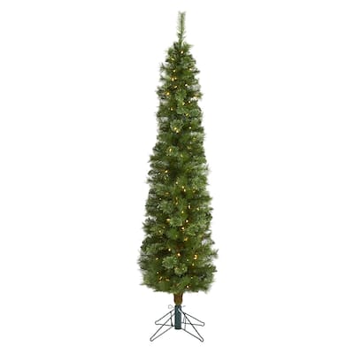 6ft. Green Pencil Artificial Christmas Tree with 150 Clear Multifunction LED Lights and 264 Branches - Space-Saving X-Mas Tree