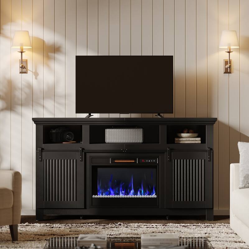Bestier 60'' Fireplace TV Stand with Electric Fireplace Heater & Storage Cabinet for TVs up to 65 Inch