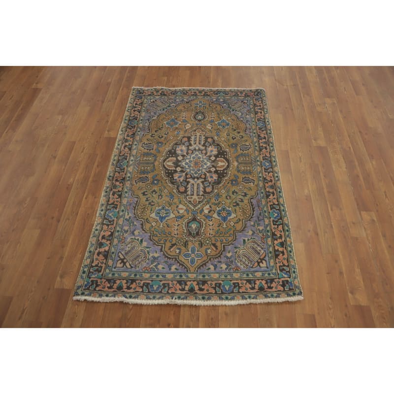 Hand Knotted Oriental 100% Wool Carpet Traditional Medallion Oranges & Rust Tabriz Area Rug - 5' 2'' X 3' 3''