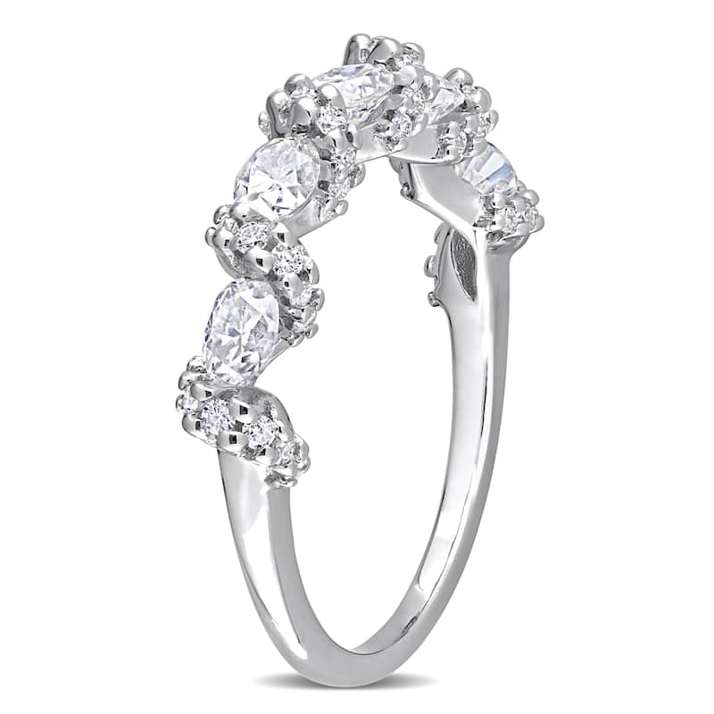 Miadora 1ct DEW Oval Moissanite Swirl Semi-Eternity Wedding Band Ring in Sterling Silver