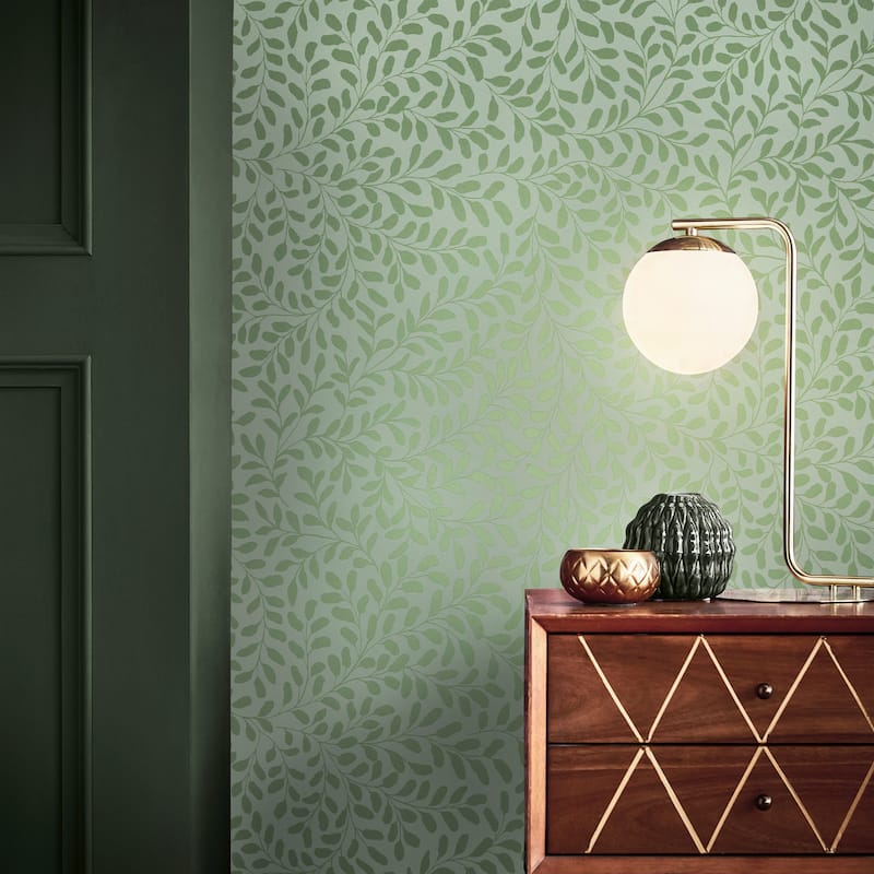 Graham & Brown Gilded Leaf Sage Wallpaper