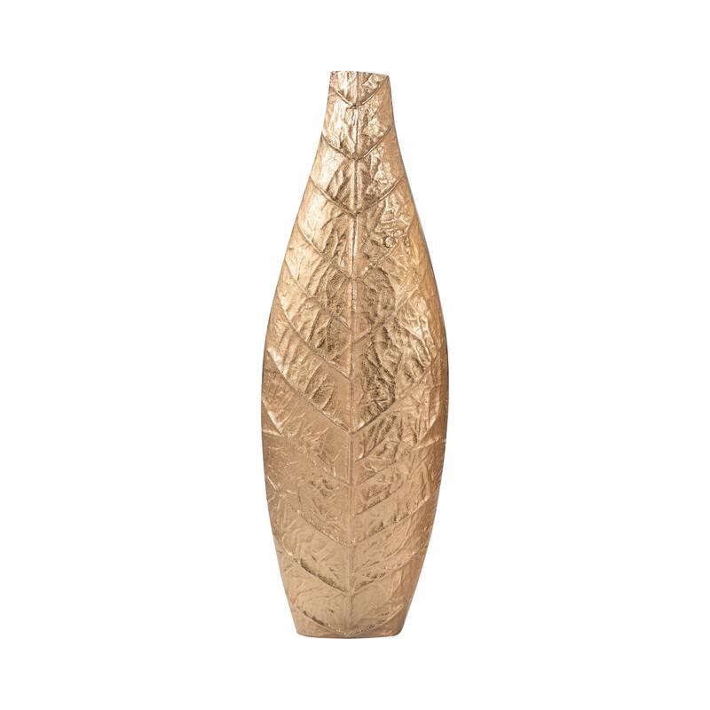 Metal Sleek Leaf Vase - Gold