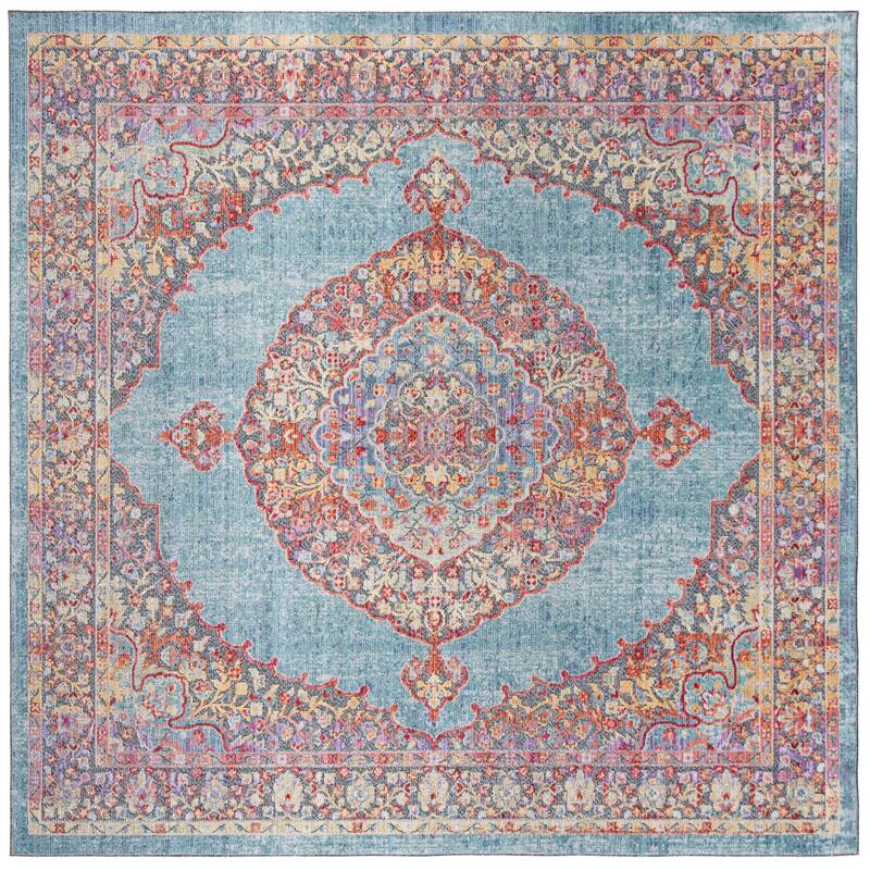 SAFAVIEH Provance Shelley Vintage Boho Oriental Rug - 6'7" Square - Aqua/Black