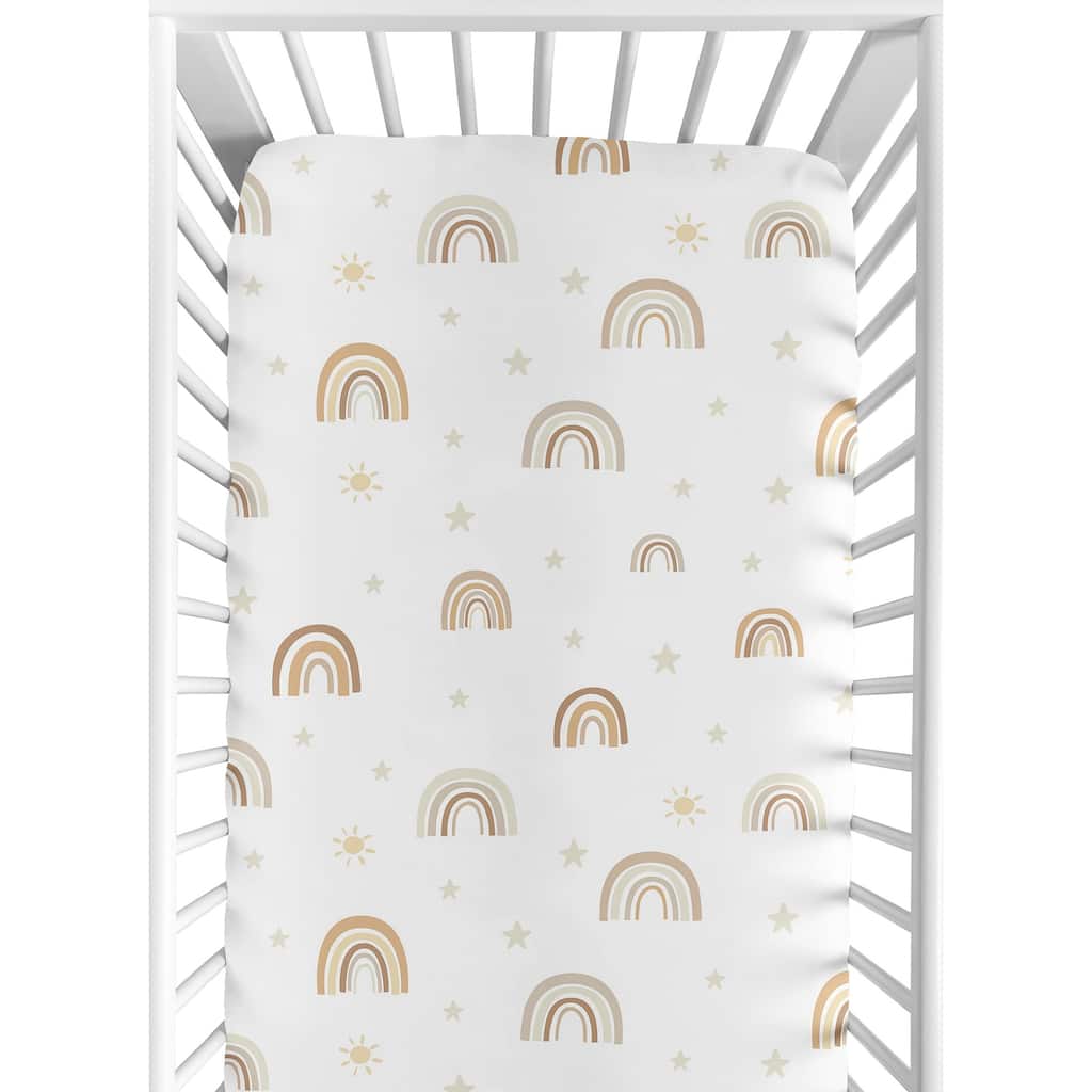 Neutral Boho Rainbow Girl Boy Unisex Fitted Crib Sheet Mustard Yellow Pumpkin Orange Bohemian Sunshine Modern Vintage Beige Tan