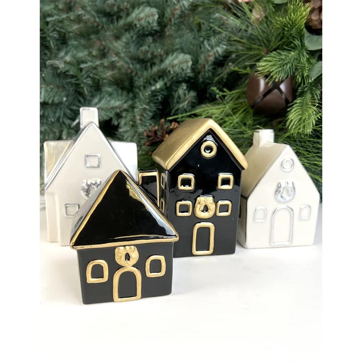 BECKI OWENS CERAMIC CHRISTMAS VILLAGE - Set of 4 Christmas Village Houses