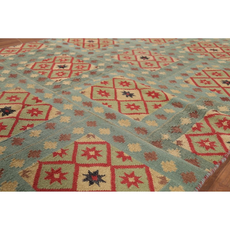 All-Over Geometric Kilim Indian Area Rug Handmade Wool Carpet - 4'11"x 7'8"