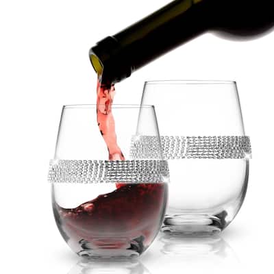 Berkware Stemless Crystal Glass with Silver or Gold Rhinestone Design - 4" x 5"