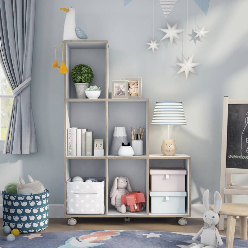 Seas Contemporary 6-Shelf Display Cabinet with Casters by Furniture of America